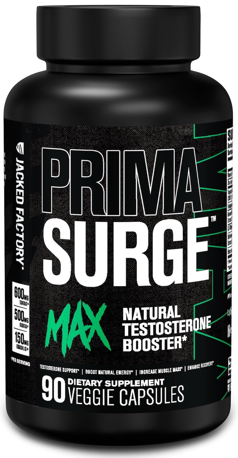 Jacked Factory Primasurge Max Testosterone Booster for Men - Natural Testosterone Supplement with Tongkat Ali, Fadogia Agrestis & Sensoril Ashwagandha - Test Booster for Muscle Mass - 90 Count