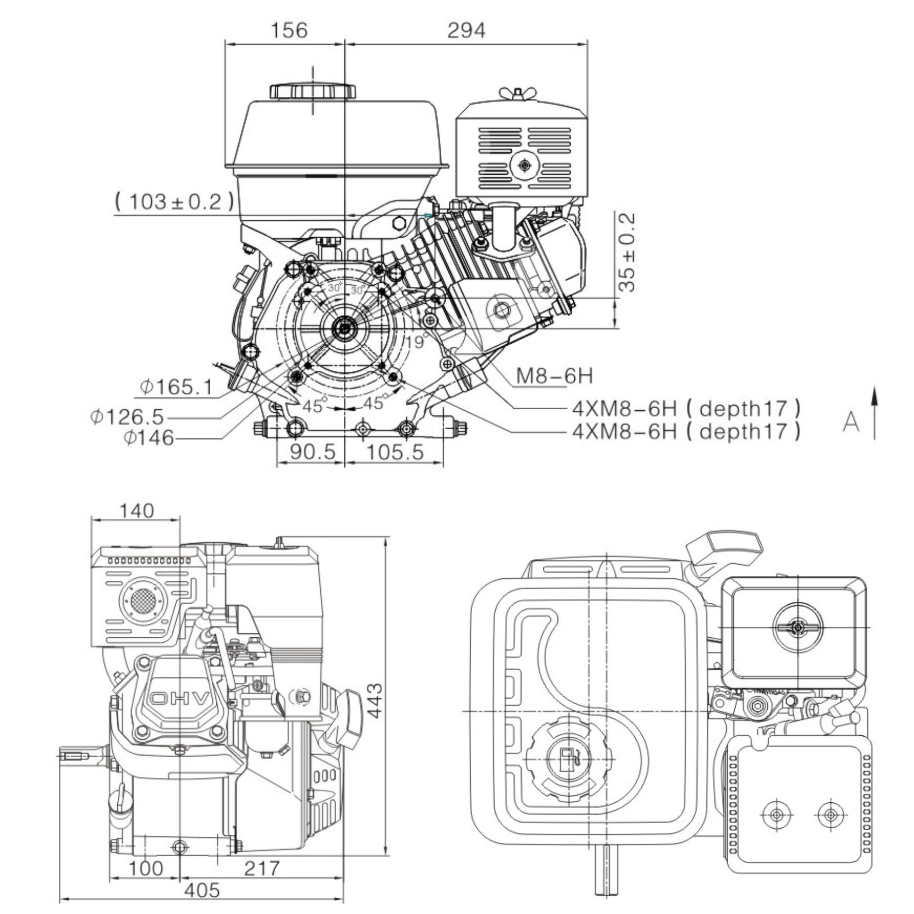 Loncin G420FD/C moteur 16 CV essence 420 cm³ remplacement moteur plaque vibrante kart unique