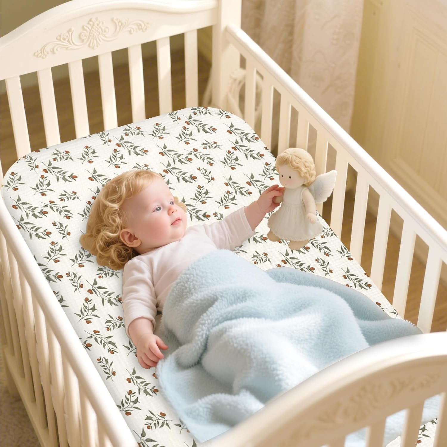 Hooyax Muslin Bassinet Sheets 2 Pack for Baby, Compatible with Bedside Sleeper Bassinet Fitted Sheets for Girls Boys, Ultra Soft and Skin-Friendly (Green, Leaf)