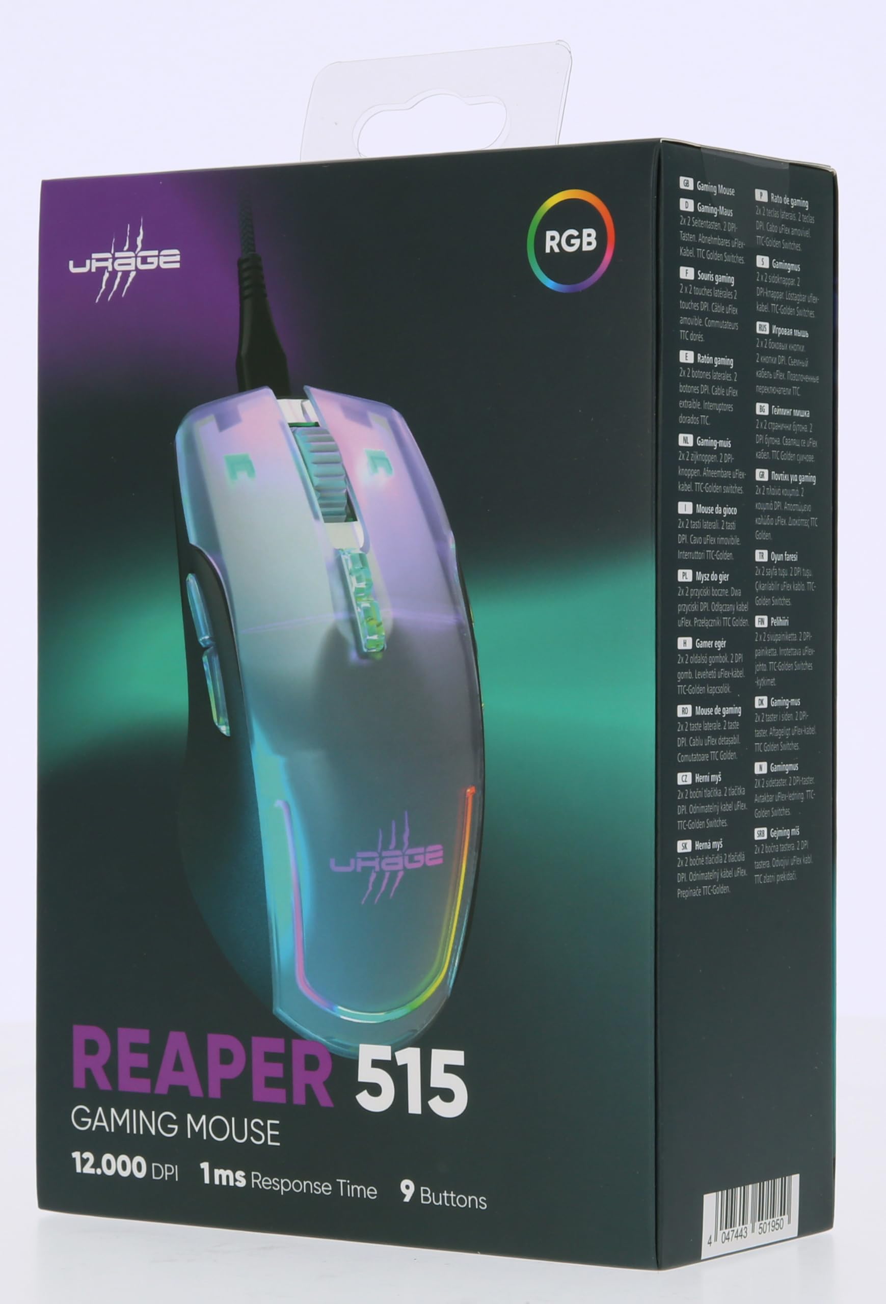 URage Reaper 340 Mouse Gaming Cablato – 8000 DPI, 7 Tasti Programmabili, RGB, TTC Golden