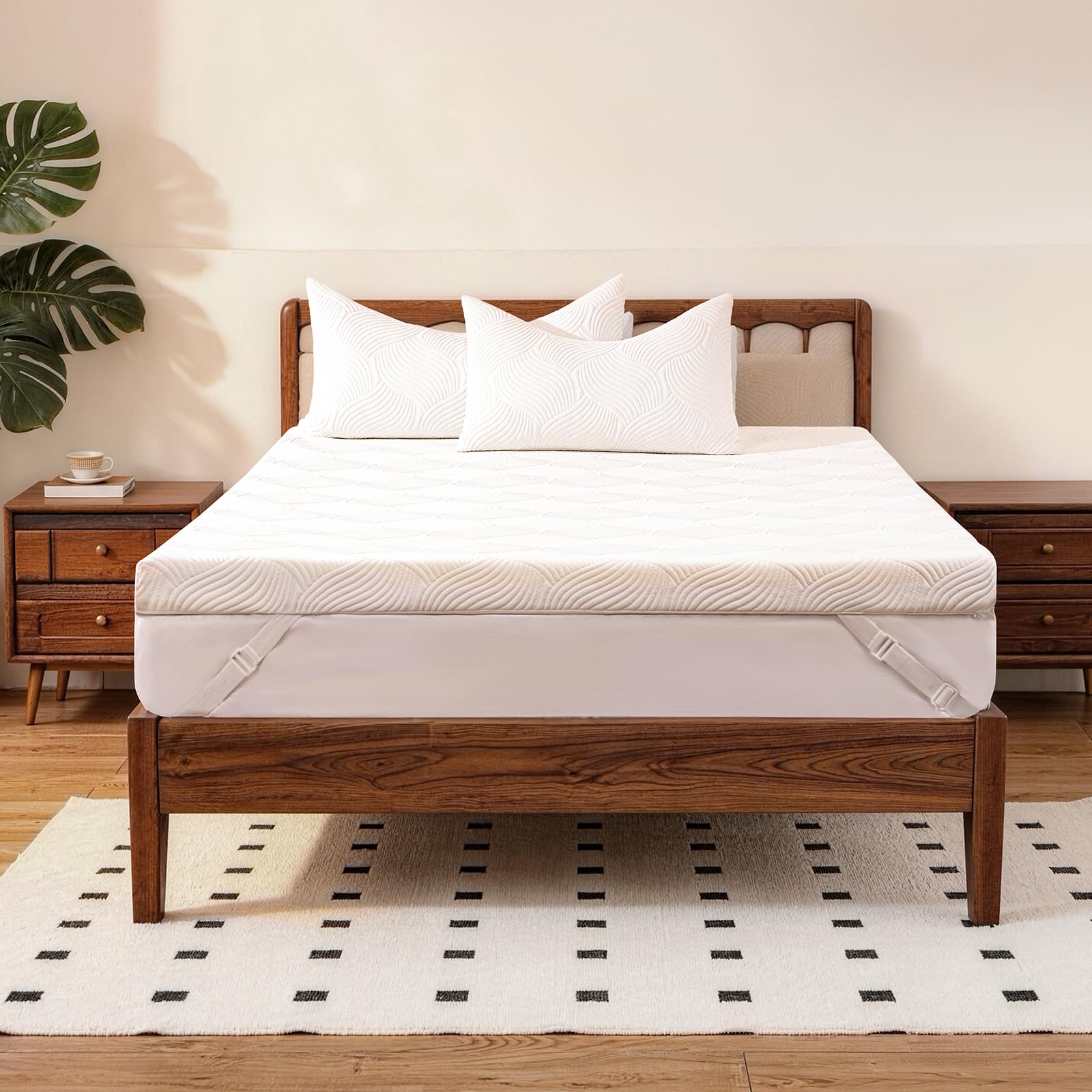 Photo 1 of JSELF 3 Inch Gel Memory Foam Mattress Topper, Dual-Layer Cooling Bed Topper with Bekaert Fabric Cover, Wave-Textured Pressure Relief for Back Pain, Non-Slip Design, CertiPUR-US & Oeko-Tex (King)