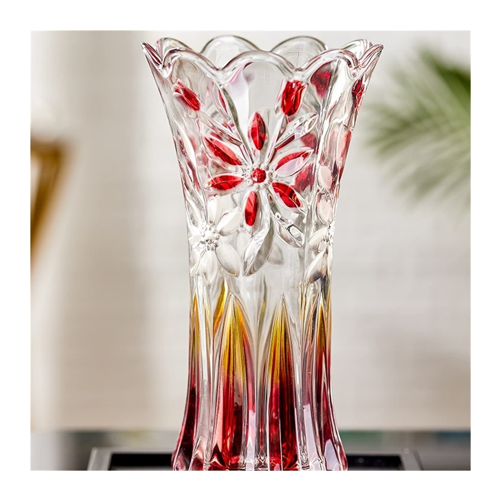 Centerpiece Vases Vase Decoration, Living Room Flower Arrangement, Dry Transparent Glass, Chinese Style Home(Red,25cm)