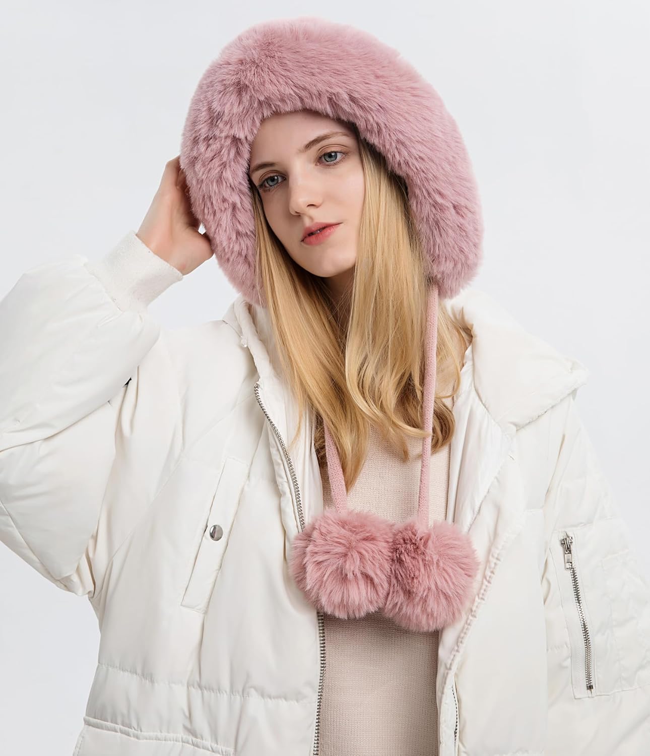 Women Winter Peruvian Cover Ears Beanie Hat Ear Flaps Sherpa Ski Snow Hats Knit Fleece Lined 3 Pom Pom - Image 2