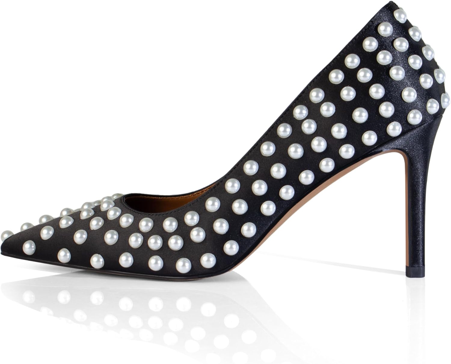 iadore Women Sexy Stiletto High Heel Pumps Chic Pearl Studded Slip-on Shoes Satin Pointed Toe Fashion Dress Pumps Size 5-12 US - Image 3