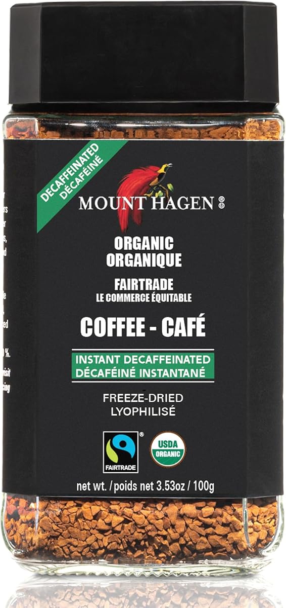 Mount Hagen 3.53oz Organic Freeze Dried Instant Decaf Coffee | Eco-friendly, Fair-Trade Decaffeinated Coffee, Made From Organic Medium Roast Arabica Beans [3.53oz Jar]