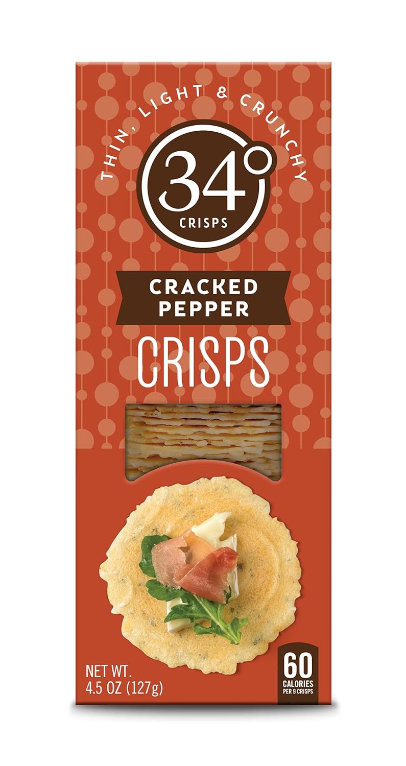 34 Degrees Crisps | Cracked Pepper Crisps | Thin, Light & Crunchy Cracked Pepper Crisps, 18 Pack (4.5oz each)