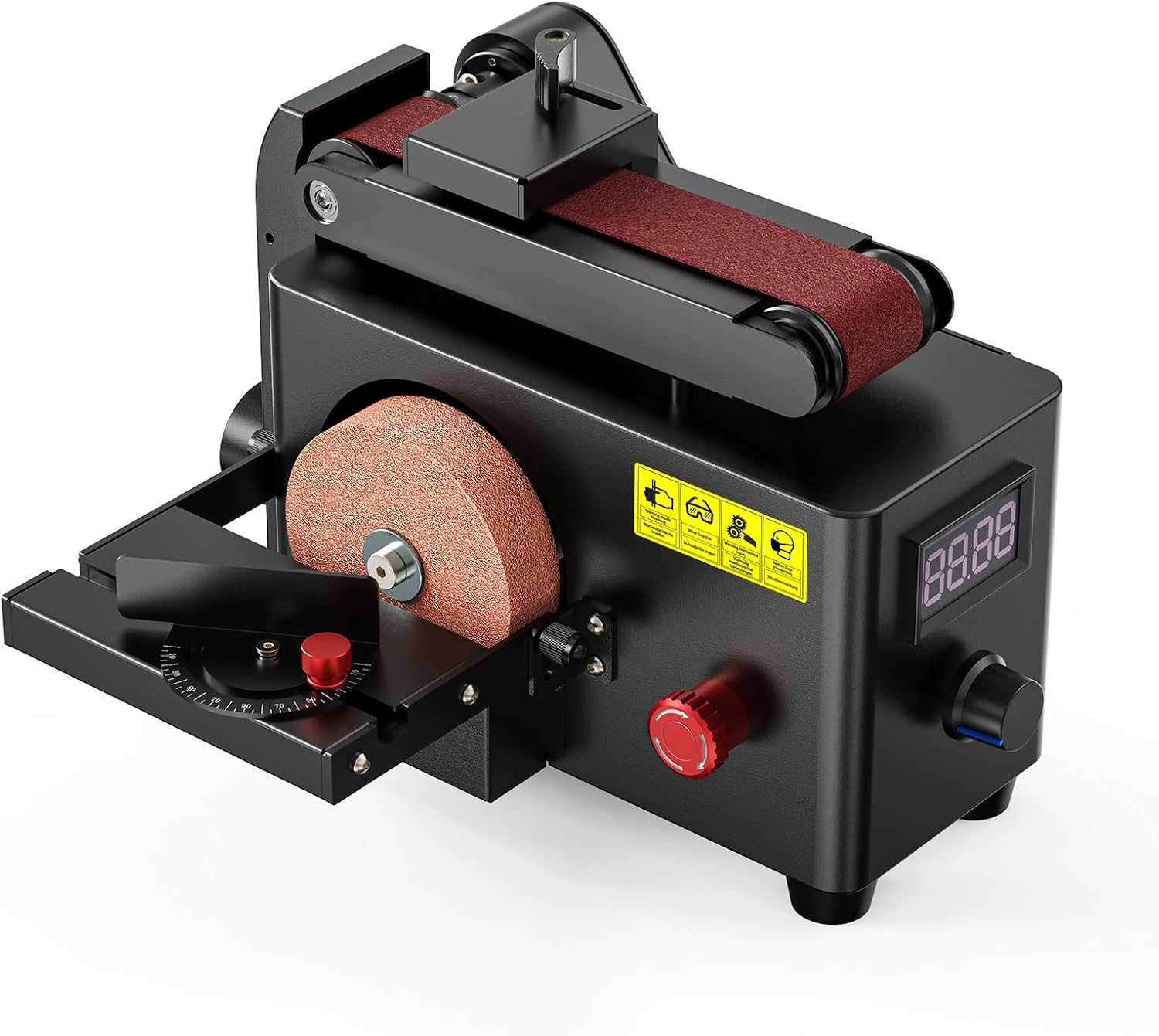 Twotrees 200W Multi-Function Belt & Disc Sander, 8500RPM Mini Grinding Machine with 0-90° Adjustable Head, 32mm Dust Port, Includes 10 Sanding Belts, 3 Discs & Grinding Wheel for Wood, Metal, DIY