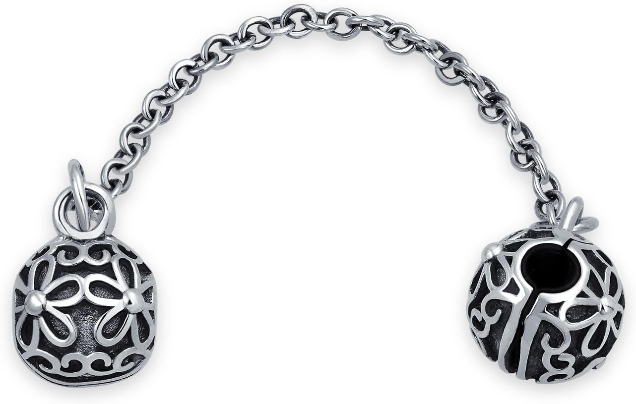 Bling Jewelry Double Daisy Safety Chain Floral Bouquet Clasp Stopper Bead Charm For Women .925 Sterling Silver Fits European Bracelet