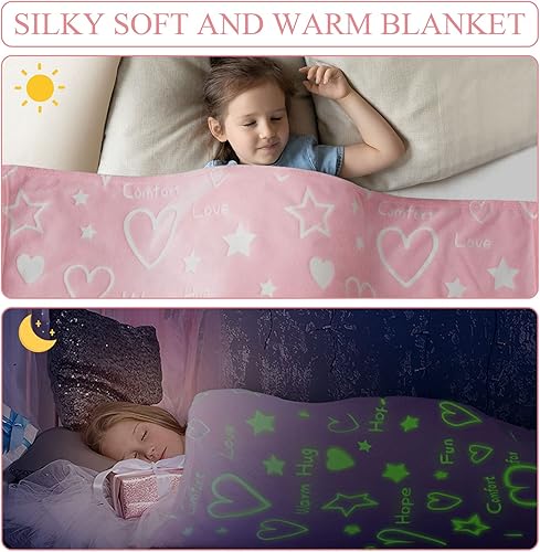 Miniatura 10 de Manta que brilla en la oscuridad, regalo de corazón y estrellas azules para niñas, manta suave de 3, 4, 5, 6, 7, 8, 9, 10 años, juguetes para niñas