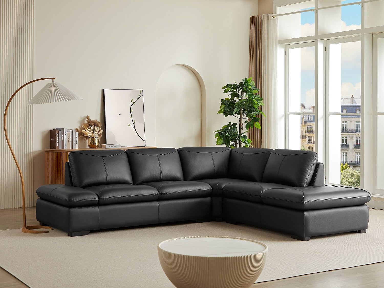 Vente-unique - Canapé d'angle en Cuir Onyx II - Noir - Angle Droit
