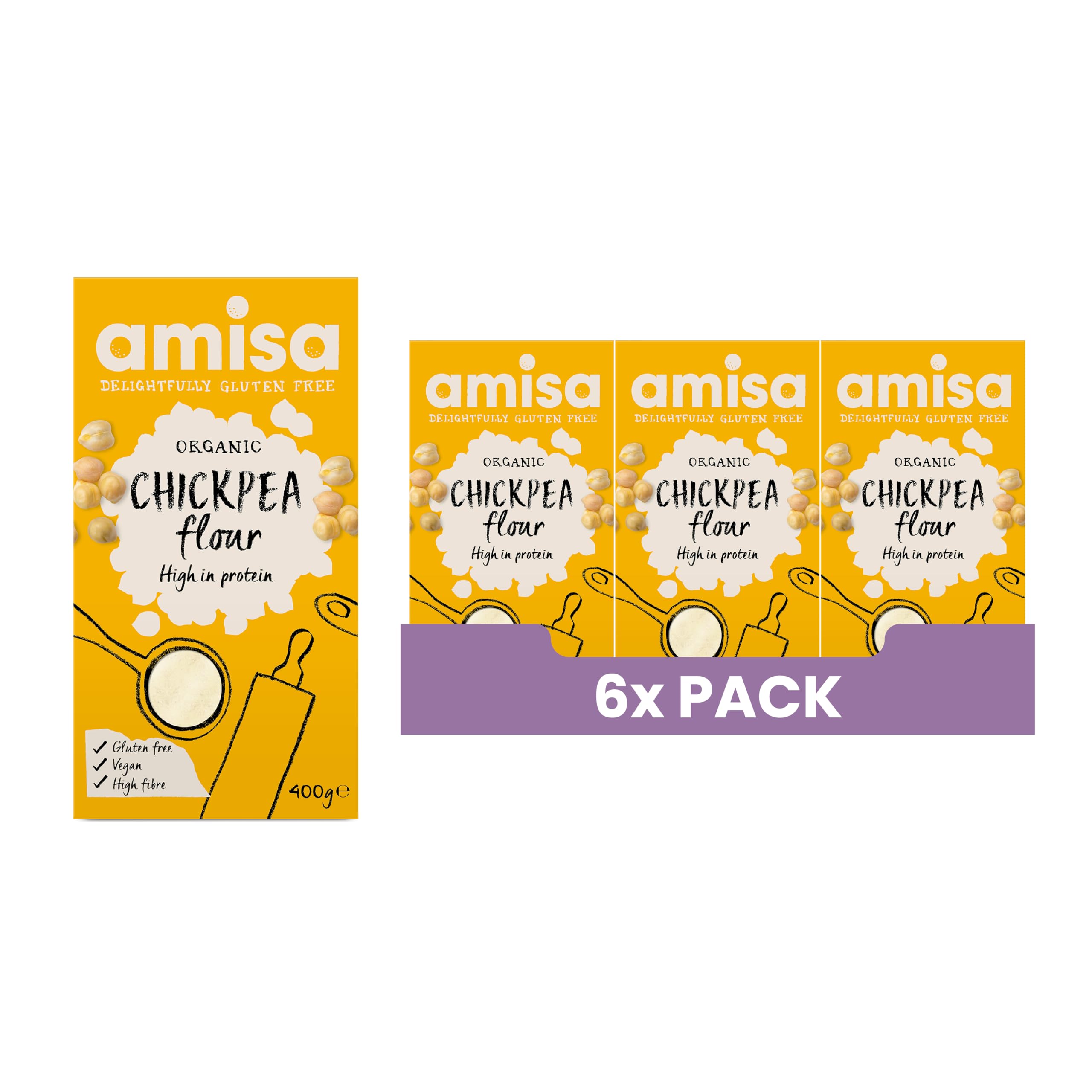 Amisa Organic Gluten-Free Chickpea Flour, Fine Milled, 400g - High in Protein & High in Fibre - Ideal for Hummus, Falafel, and Flatbreads