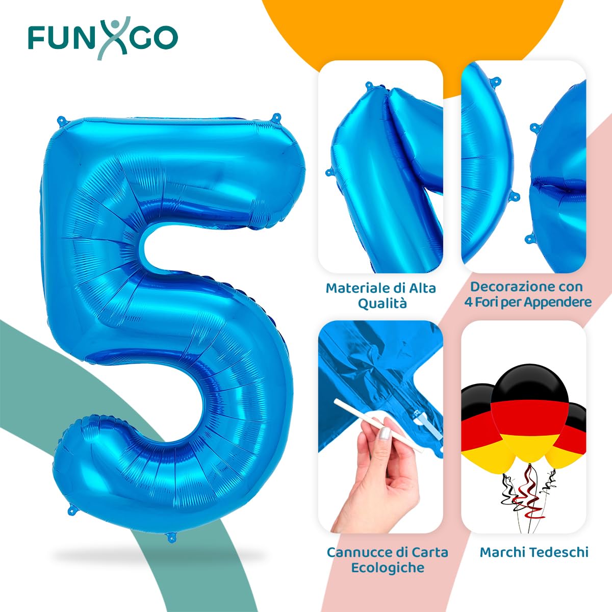Palloncino Numero 5 Blu Per Compleanno - 101 Cm, Vola Con Elio, Decorazione Festa - Foto 8