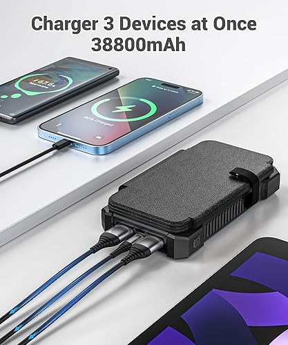Miniatura 2 de Banco de energía solar de 38800 mAh con 4 paneles solares, cargador portátil USB C de 18 W de carga rápida para iPhone Samsung, batería externa