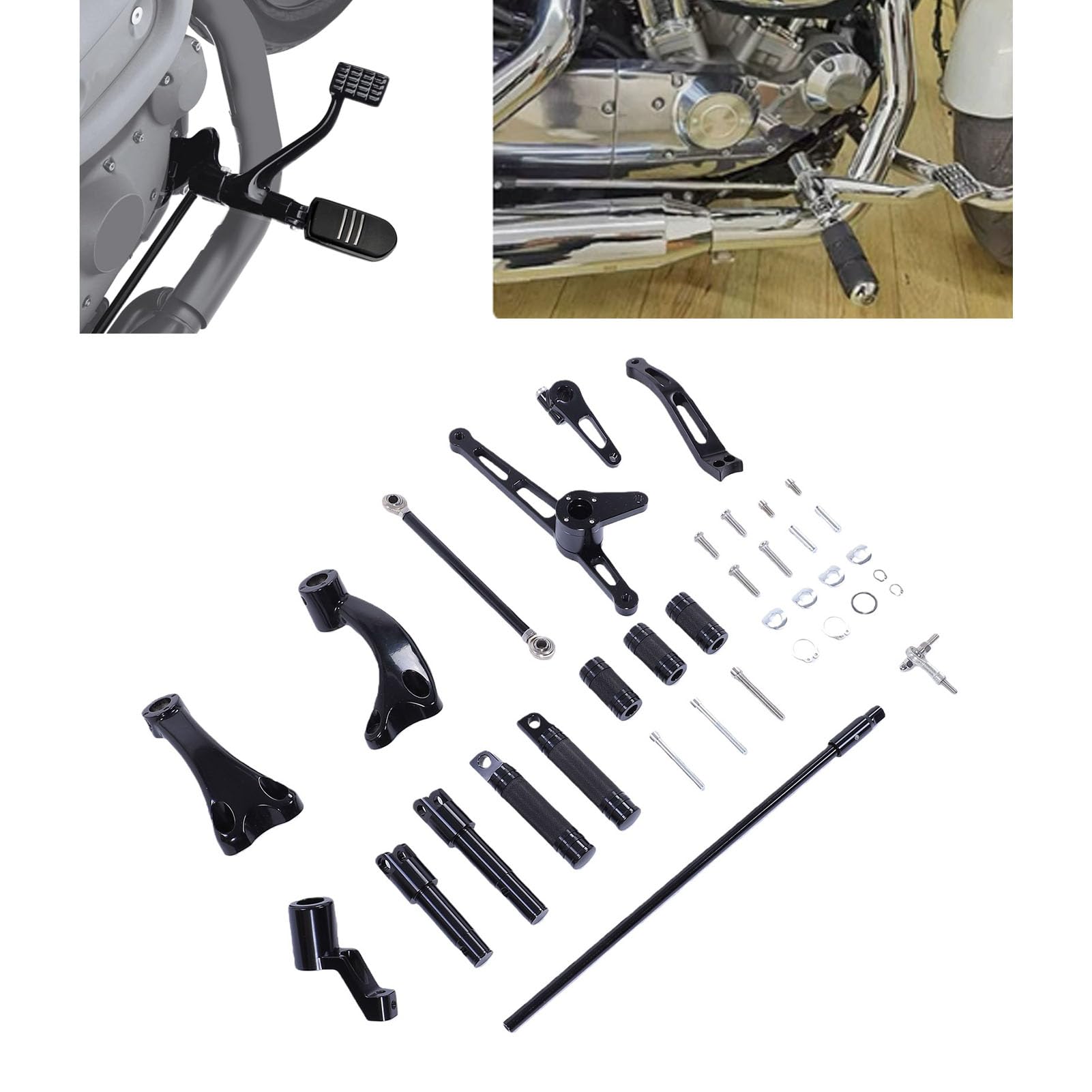 Elementy Sterowania do Przodu Zestaw Podnóżków Zestaw Sterowania do Przodu Zespół Podnóżków Kompletny montaż Obrabiane CNC Aluminium 6061 Regulowana Pozycja Jazdy za pomocą Kołków (BLACK)