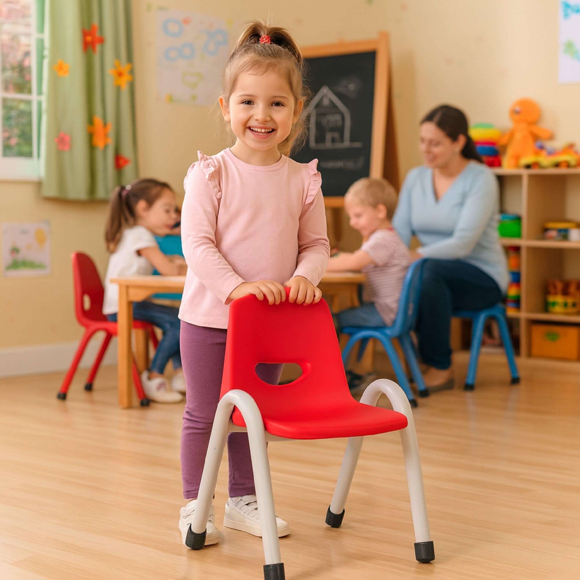 Ok Play Cute Plastic Chair '14 | with Metal Legs | Backrest Support | Strong & Durable | Comfortable | Modern Design | Kids Study & Play Chair | Perfect for Home School & Play Areas | Large Size-image-43