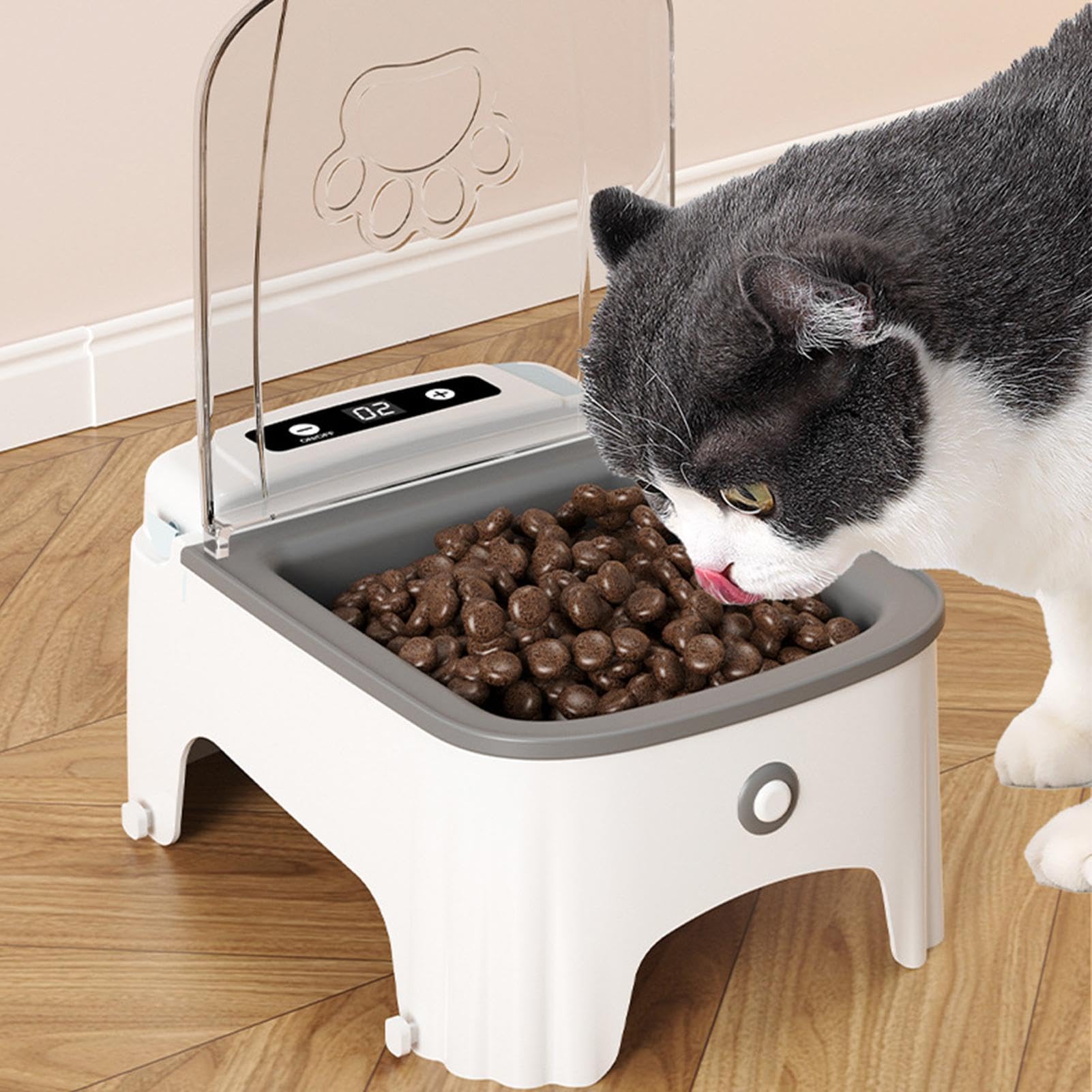 Comedero automático para Gatos， Comedero automático for Gatos con Comida húmeda | Dispensador de for Mascotas Sensor for Temporizador(Grey)