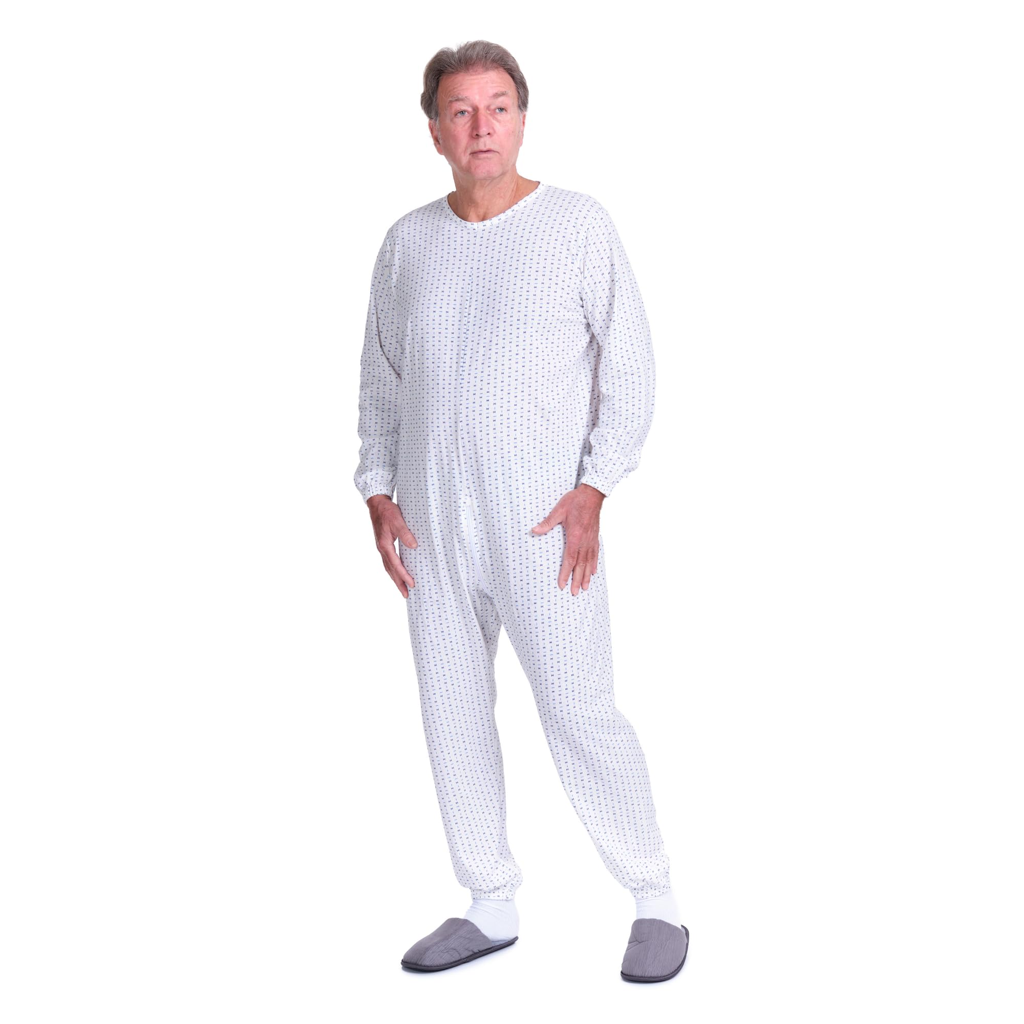 FERRUCCI COMFORT Pijama sanitario con cuello redondo con cremallera en el lomo – 9017 – para ancianos, Alzheimer, incontinencia