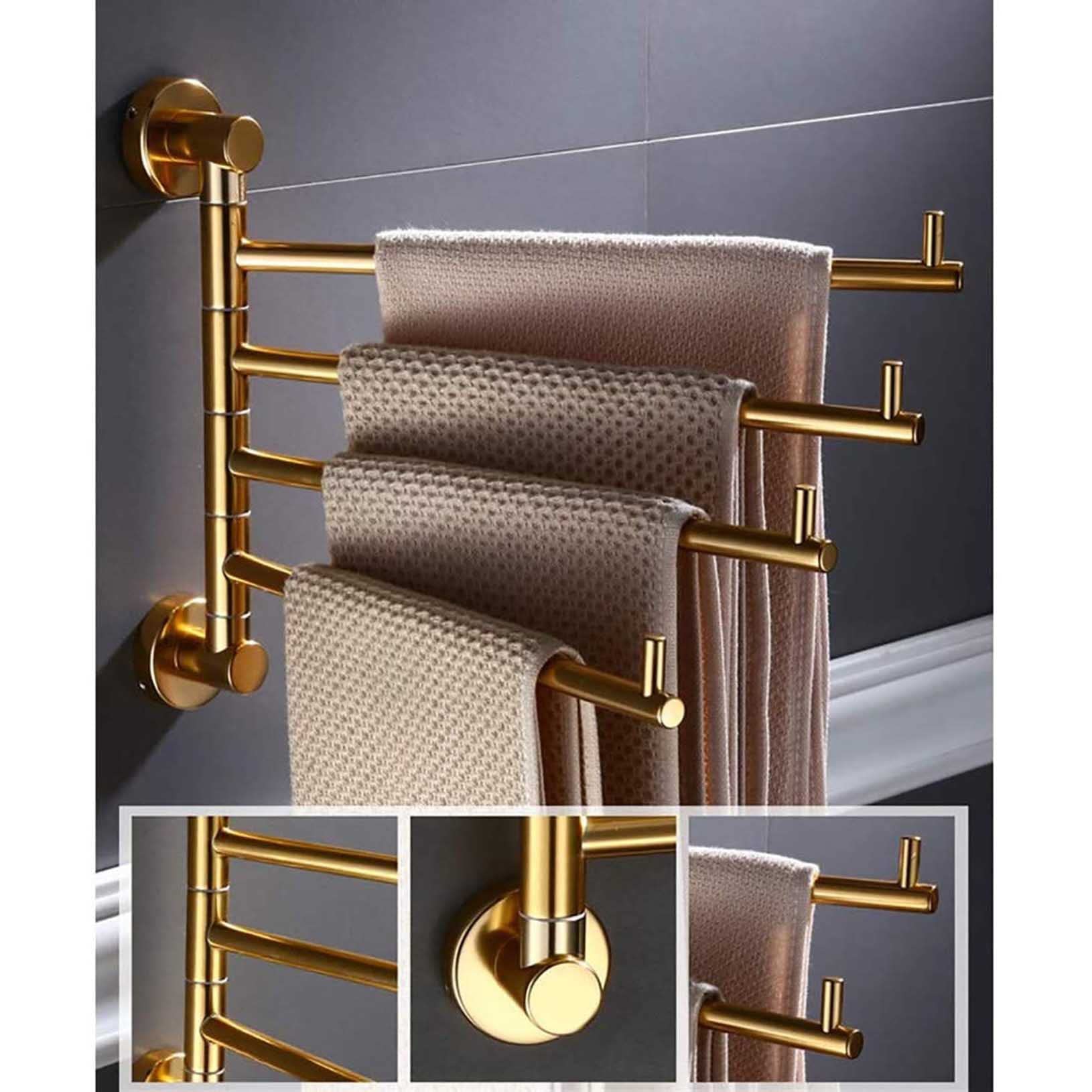 Handtuchstange 2-5 Stangen Klapparm Schwenkbar Handtuchhalter Wandhalterung Badezimmer Handtuchhalter Edelstahl Rostfrei Hängender Halter Gebürstetes Gold-Finish (Gold, 5)