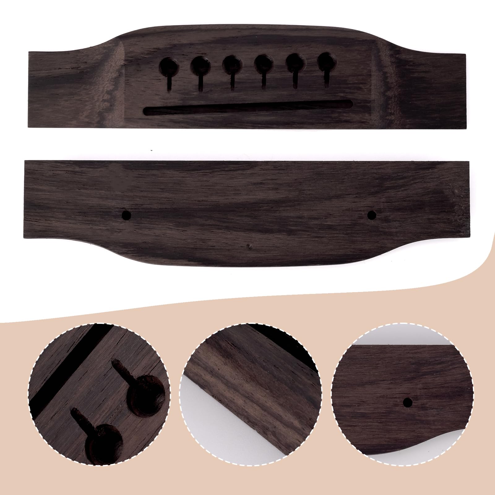 Swhmc Gitarrensteg, Palisander, Akustikgitarre, Steg, Sattel, Mutternstift-Set mit 6 Pins, Ersatz für 6-Saiten-Stil (weißer Sattel)