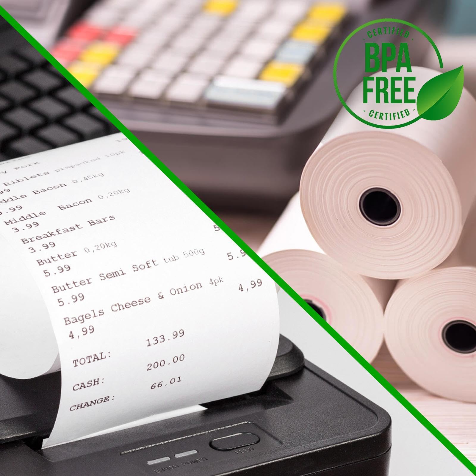 50 rotoli di carta termica per contanti, 80 mm, 80 mm x 80 m x 12 mm, compatibile con la maggior parte delle calcolatrici e registratori di cassa, rotoli di carta di ricambio