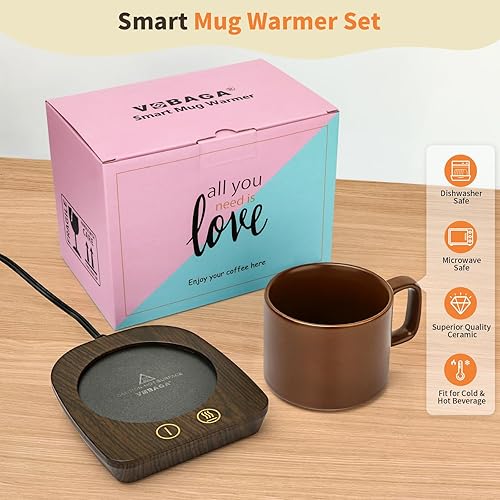 Miniatura 6 de VOBAGA Juego de calentador y taza de café, calentador de tazas de café con apagado automático y 3 ajustes de temperatura para escritorio, oficina en