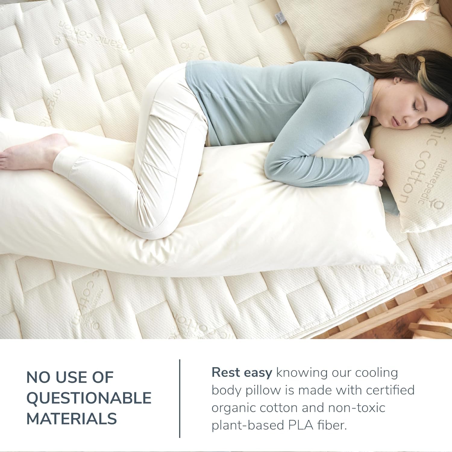 Naturepedic Body Pillowcase - Long Pillow for Bed - Huggable Pillow with No Memory Foam for Body Relief - Cover Only