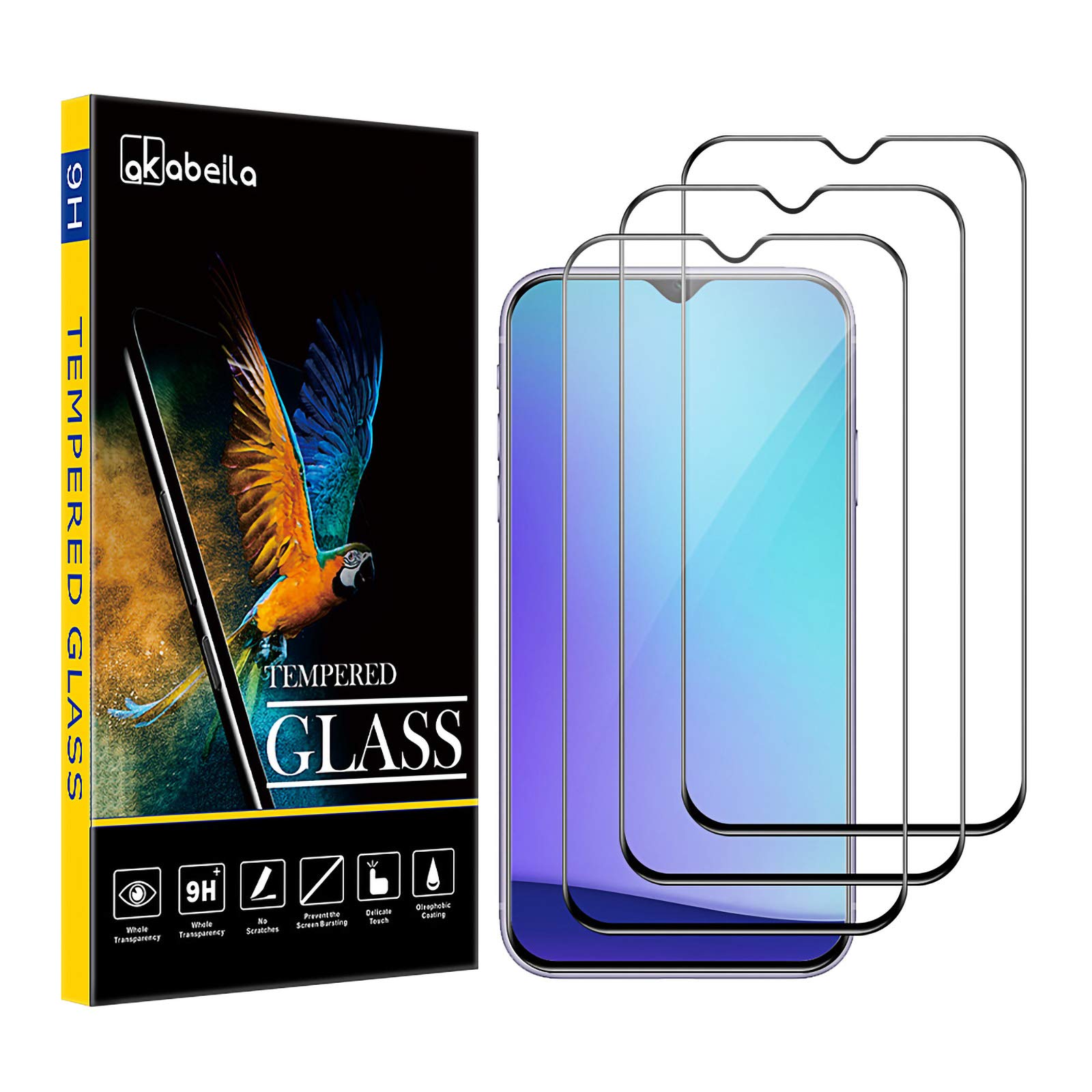 AKABEILA Xiaomi Redmi Note 8 Pro Screen Protector, [3 Pack] Tempered Glass for Xiaomi Redmi Note 8 Pro Premium HD Film 9H Hardness Case Friendly Easy Installation Anti Scratch [Full Coverage]