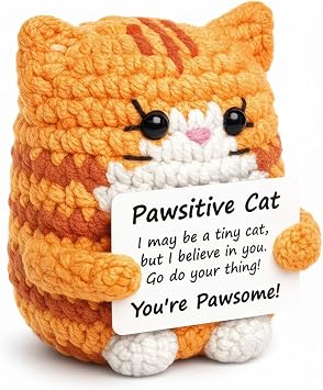 CZFSWT Emotional Support Cat, Crochet Cat, Positive Crochet Animals Suitable for Desk Decoration, Gift for Special Occasions