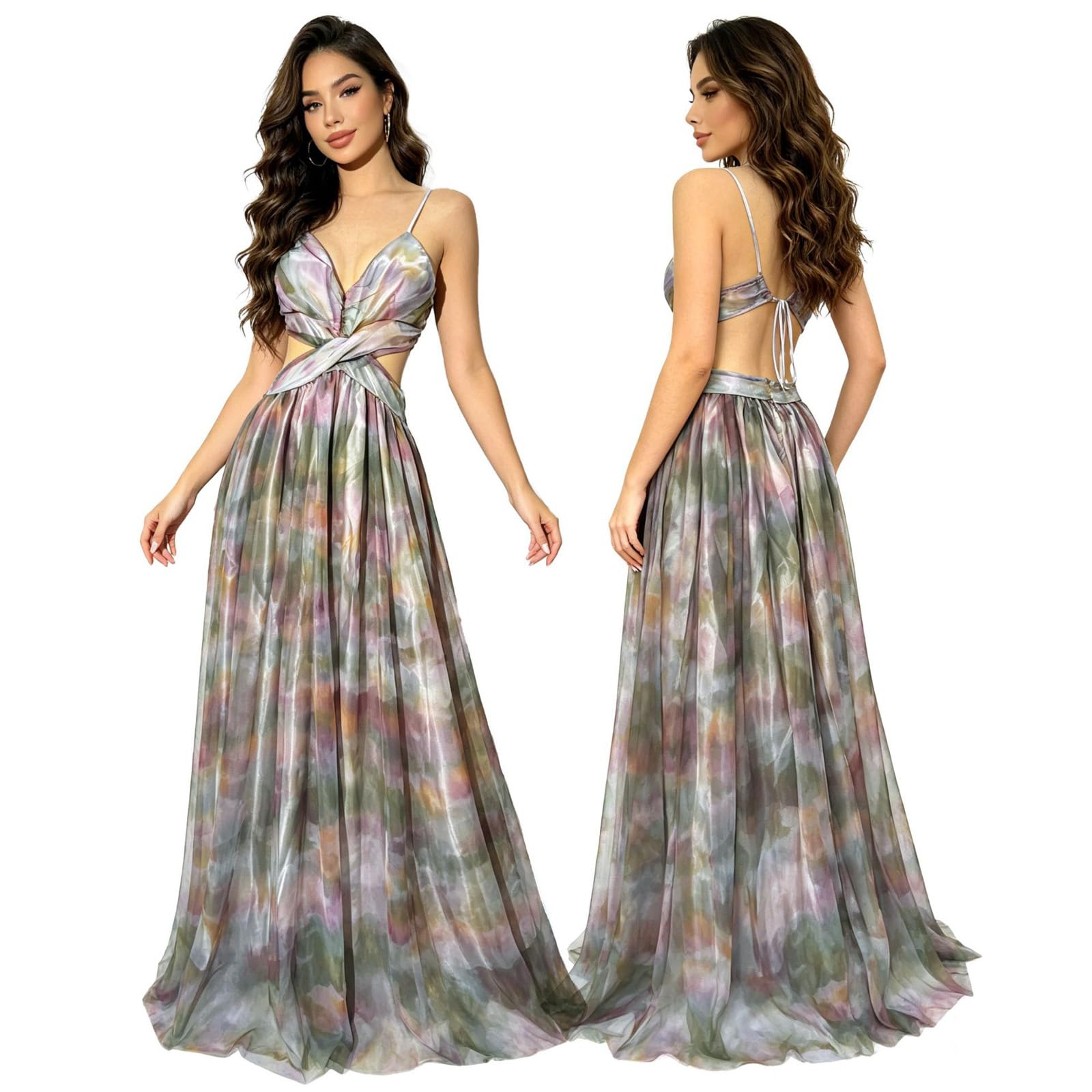 Robe de Cérémonie Femme Longue Robe Cocktail Col V Manches Longues Dentelle Taille Haute DX Confortable Invitee Mariage Demoiselle d Honneur Fete