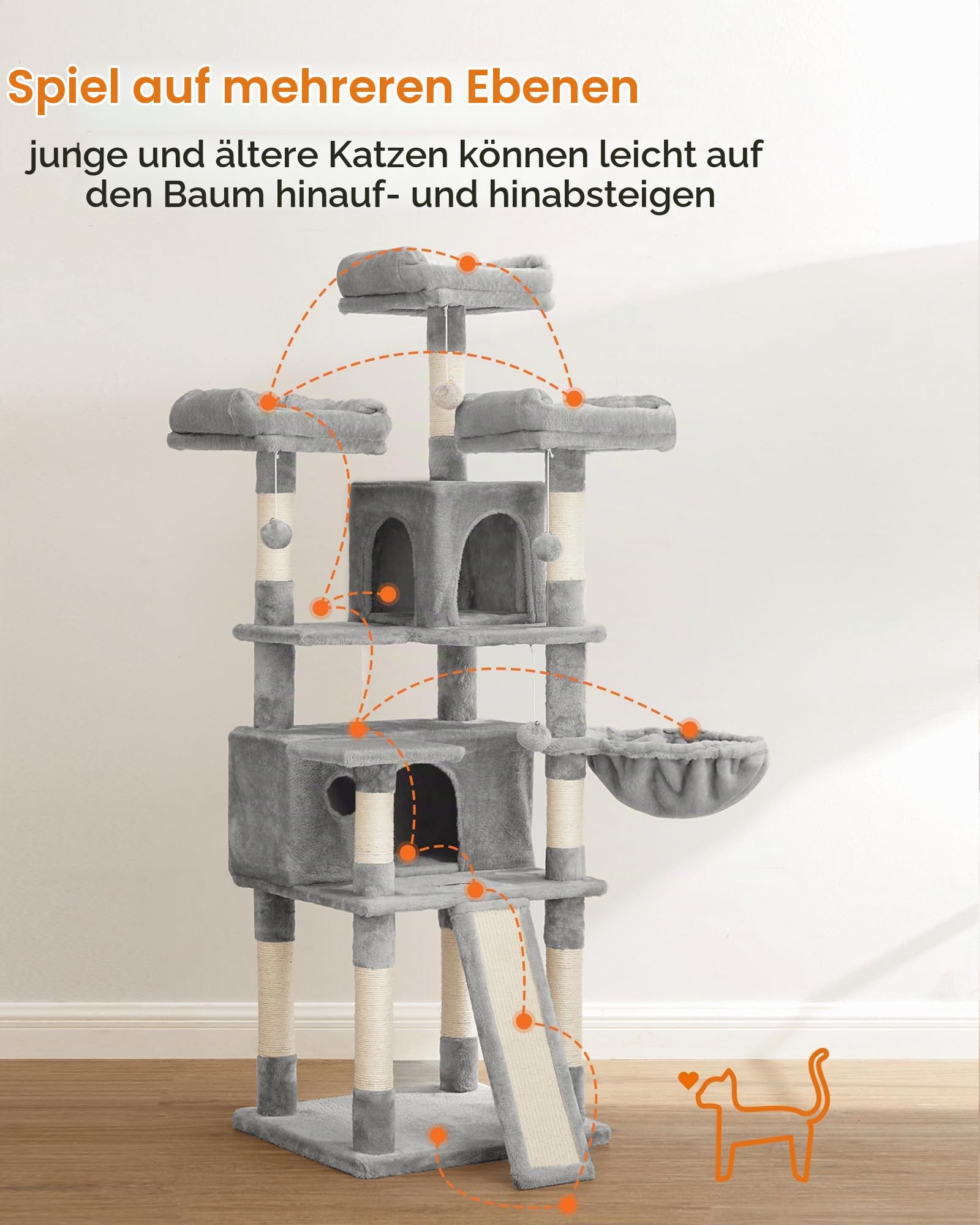 Feandrea Kratzbaum, L Katzenbaum, 162 cm, 3 Plattformen