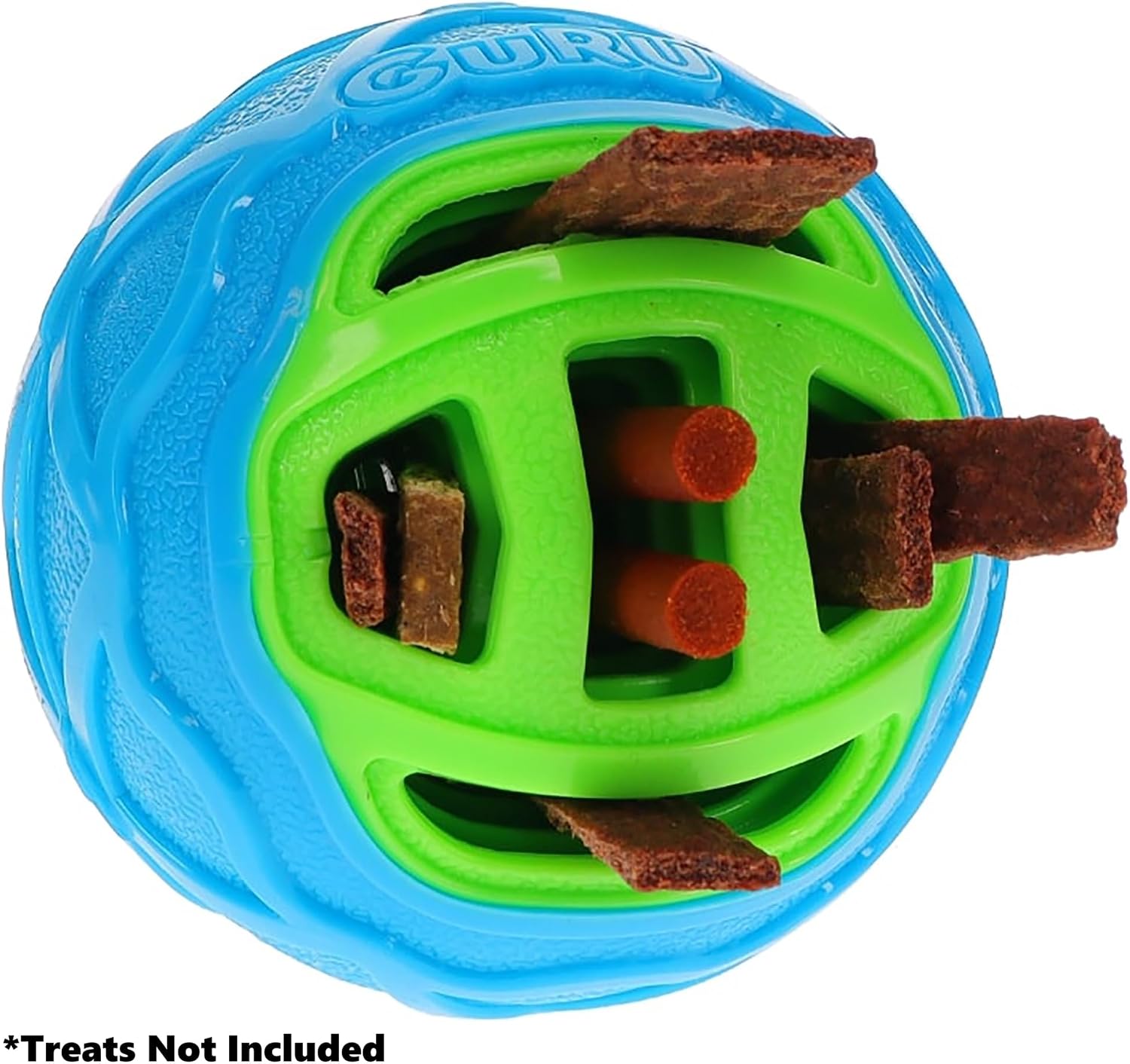 GURU Pet: Pocket Ball - Medium - Blue & Green Dog Toy, Interactive Bone & Treat Holder Ball, 3.7" Durable Chew, Squeaks-Floats, Water Play-Fetch-Roll