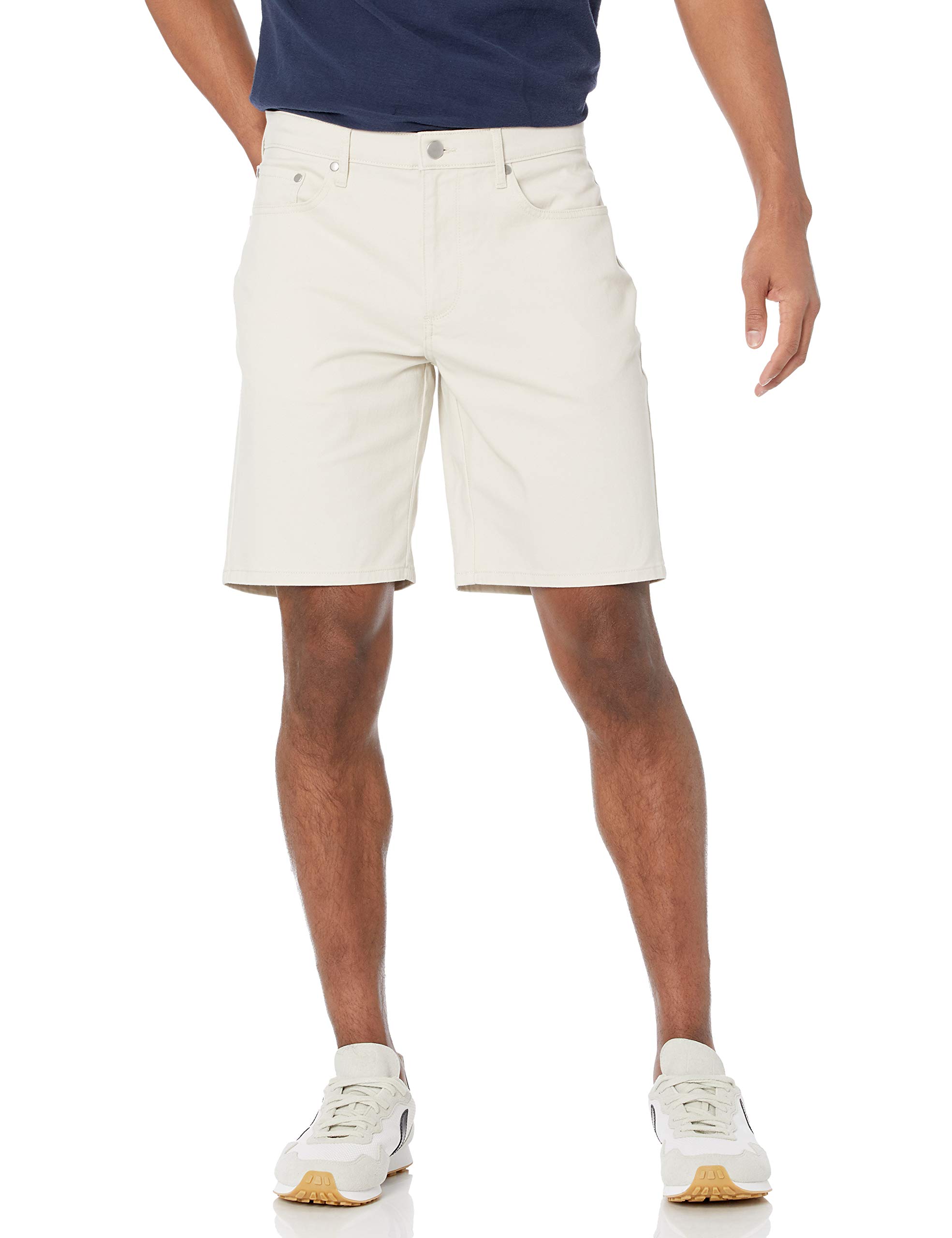 Amazon Essentials Men's Slim-Fit 9" Inseam Stretch 5-Pocket Shorts with Tapered Leg, Stone, 29