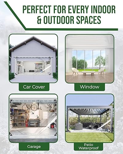 Miniatura 6 de FoundGo Lonas transparentes de 6 x 10 pies, vinilo de PVC resistente de 20 mil de grosor, lona de vidrio con ojales de metal, protege contra el