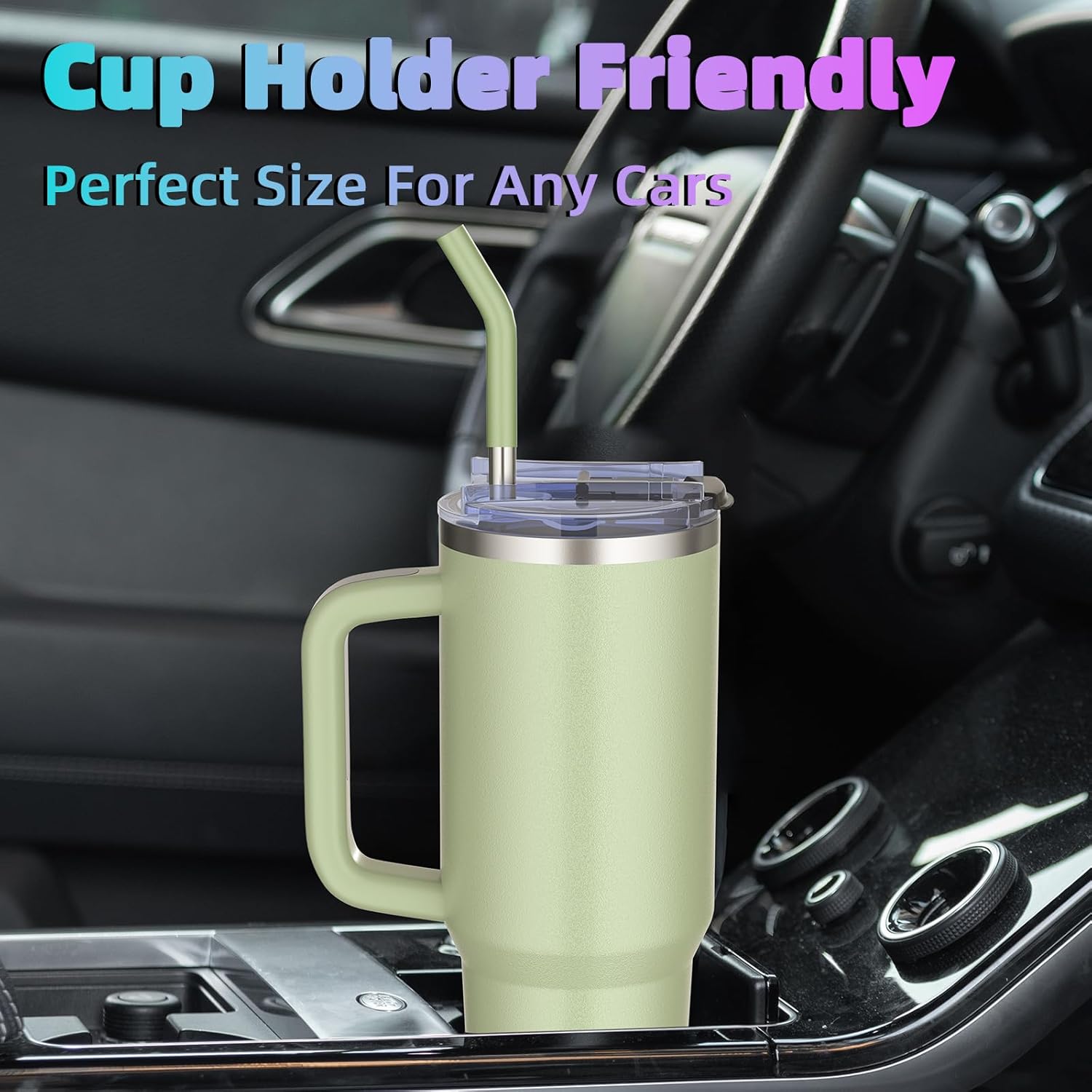 40 oz tumbler with handle and straw,Double Wall Vacuum Reusable Stainless Steel Insulated Water Bottle,With Leak Proof lid and Straw for Iced or Cold Beverages (bay green) - Image 7