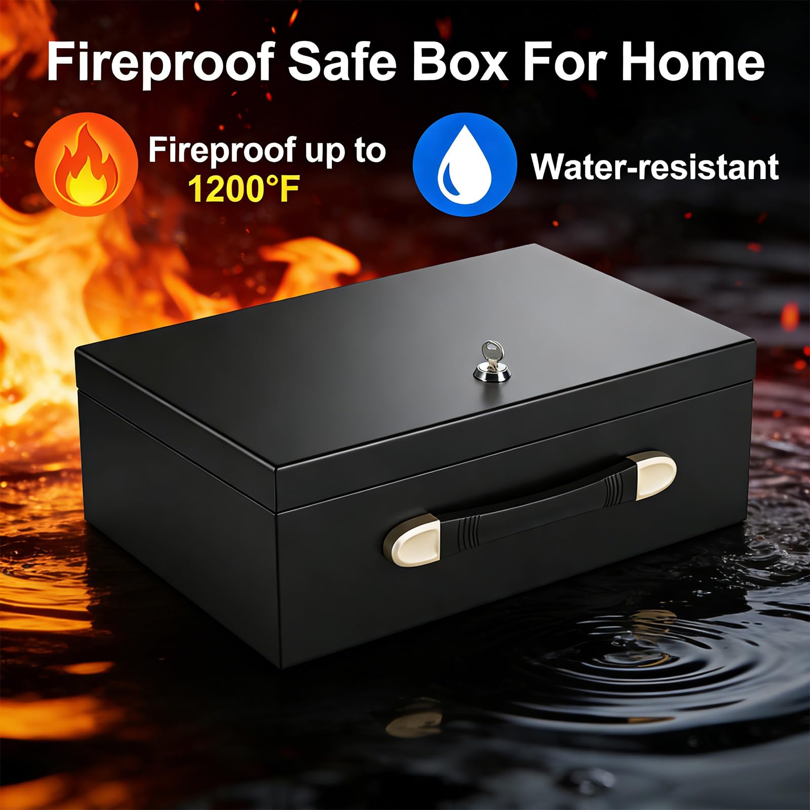 Cassetta di sicurezza ignifuga piccola scatola portatile impermeabile per documenti con serratura a chiave Cassettiera antincendio e acqua Cassettiera di sicurezza in metallo per documenti, gioielli