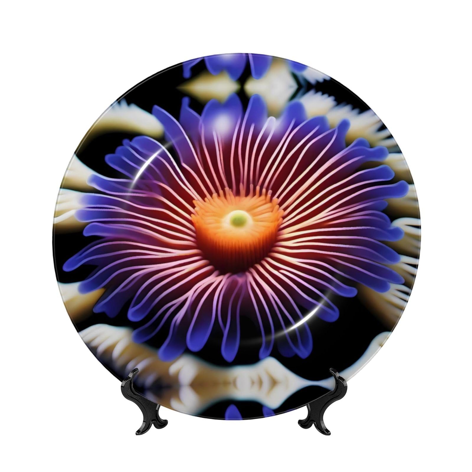 Platos de anémona azul para decoración del hogar y adornos con soporte de exhibición