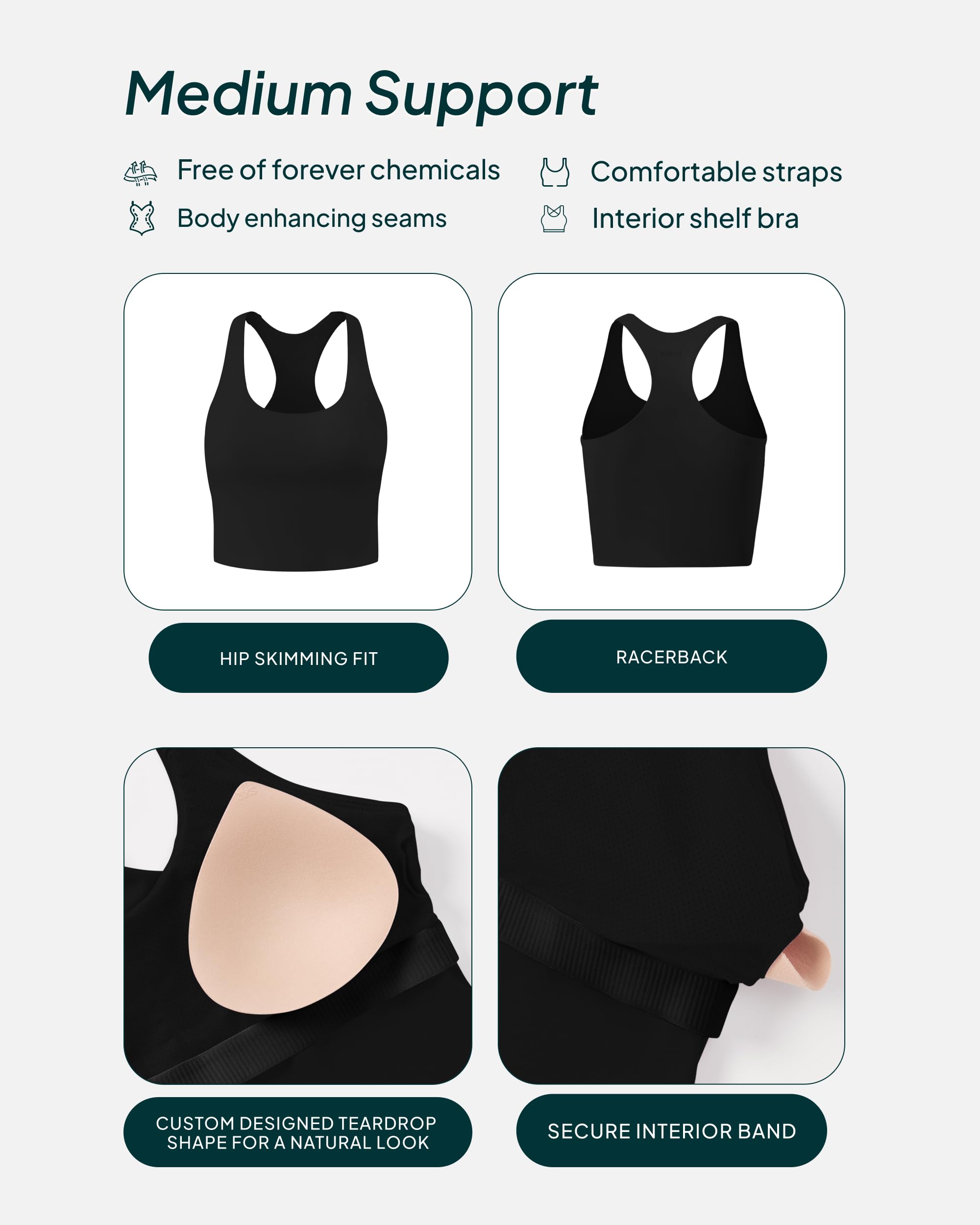 PAVOI ACTIVE HiPerform - Canottiera da allenamento da donna, reggiseno integrato, supporto medio, canotta atletica