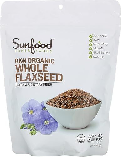 Sunfood Superfoods - Semilla de lino entera Orgánico Raw sin pegamento Rico en proteínas fibra omega 3 Mild Nutty Flavor Uno de los alimentos más