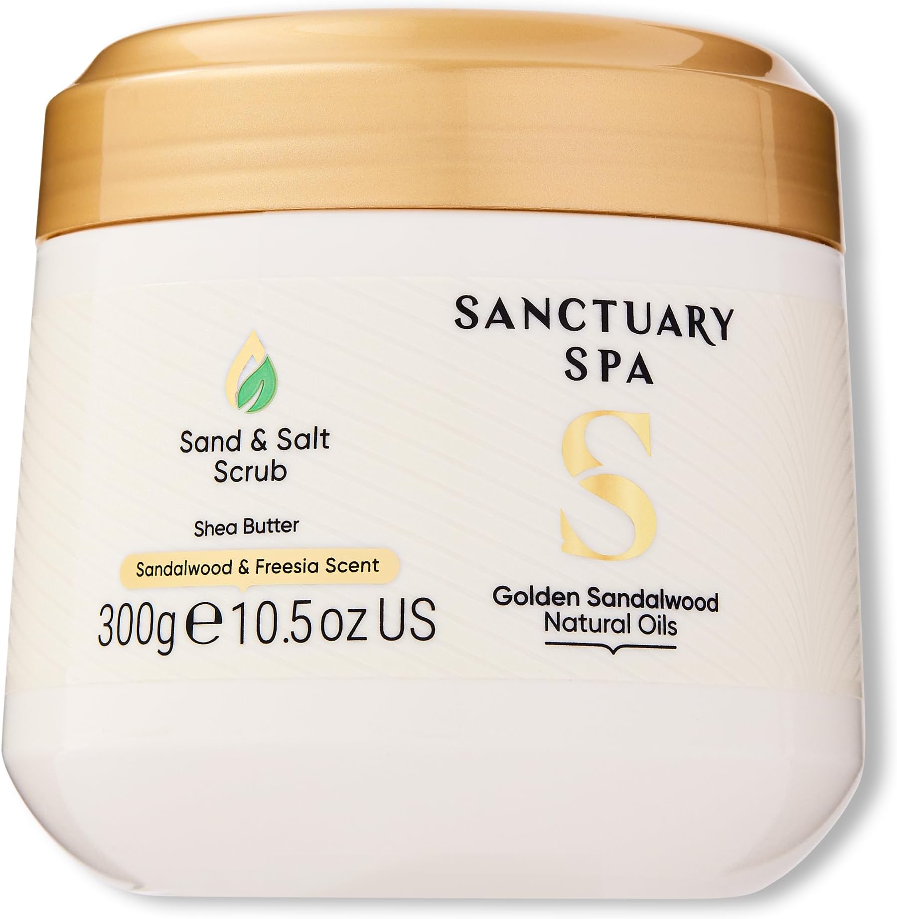 Sanctuary Spa Golden Sandalwood Sand and Salt Scrub, 92% Natural Body Exfoliator, Mineral Oil Free, Cruelty Free & Vegan, 300g