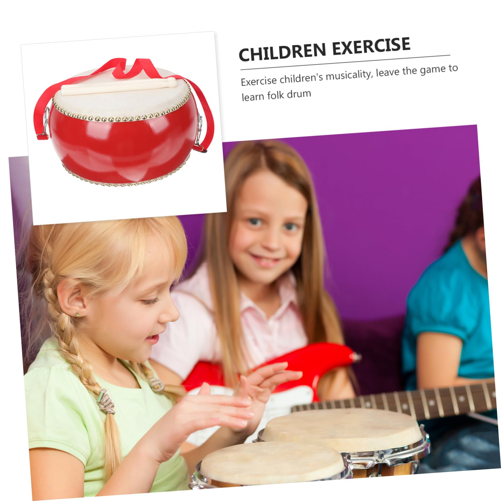 Colegio Tambores de Juguete Musical Infantil de Piel de Vaca Rojo