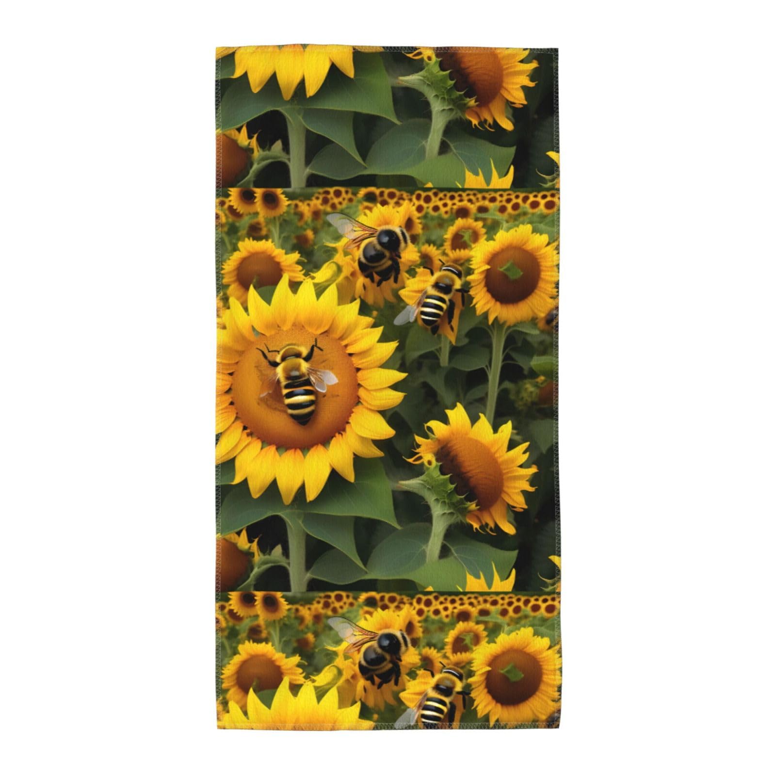 Sunflower Bees Print Towel, Towels Thick Face Towels Fast Drying Washcloth For Bath, Spa, Gym