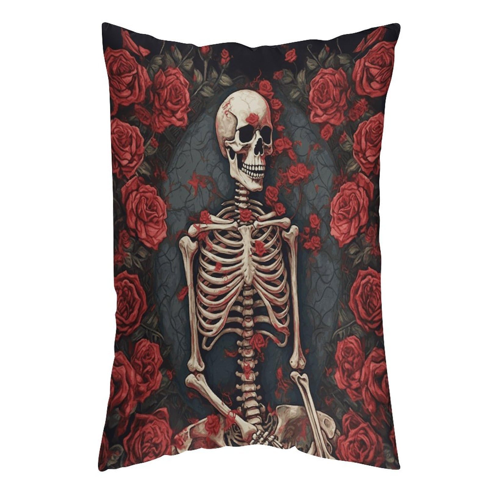 LDGSUPH Skeleton with Roses Pillow Cases Soft Pillowcase with Invisible Zipper Wrinkle Resistant Pillow Covers Breathable Removable Pillow Protector for Bed Sofa Car 12 "x20