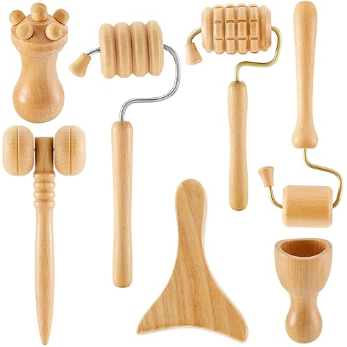 Juego de 7 herramientas de madera para masaje facial kit de maderoterapia de madera herramienta para esculpir la cara cuidado de la piel masajeador