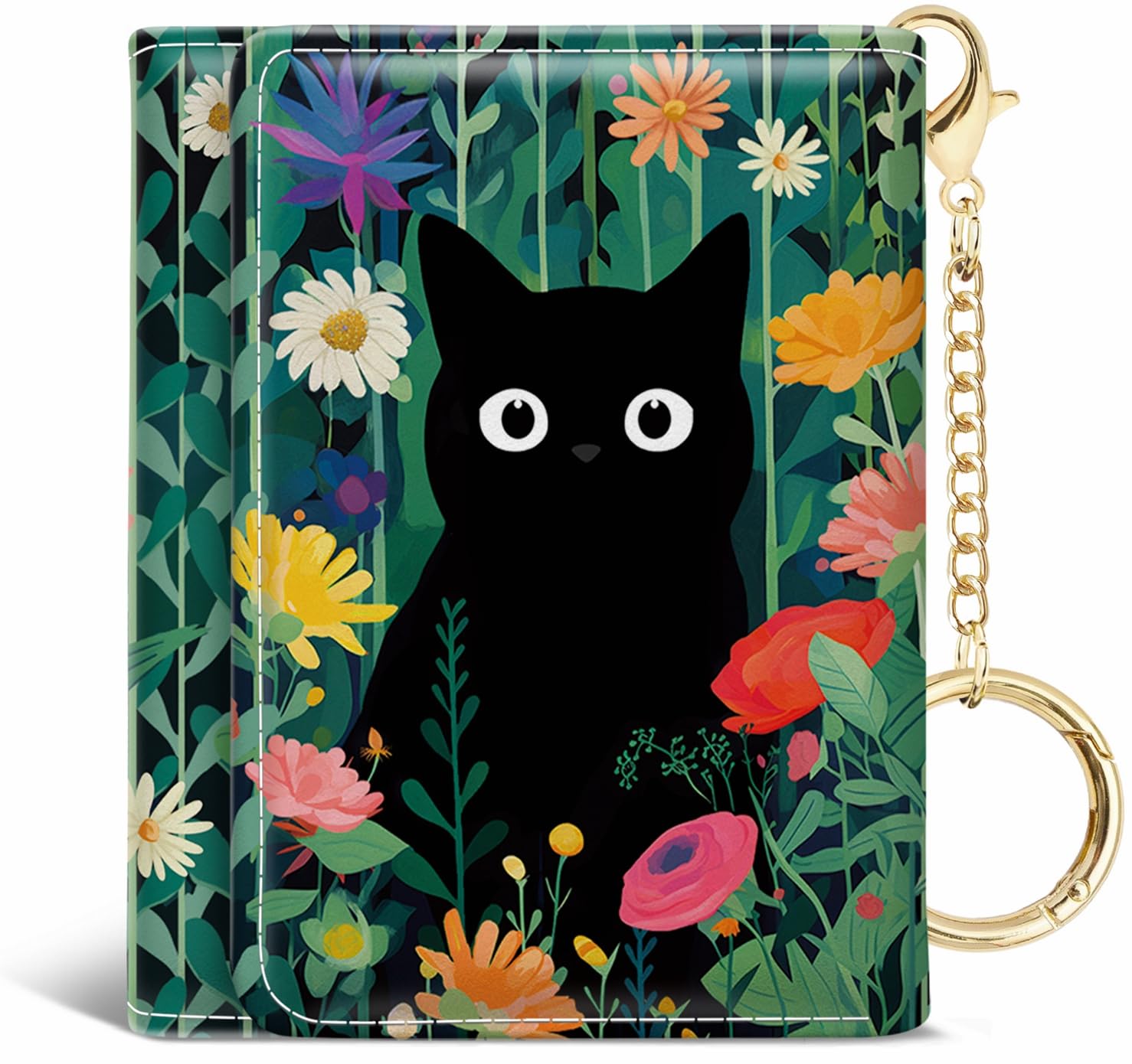Jogjam Womens Wallet, Black Cat Flower Small Slim RFID Blocking Card Wallets, Cute Trifold PU Leather Card Holder Wallet Organizer, Pocket Cash Wallet