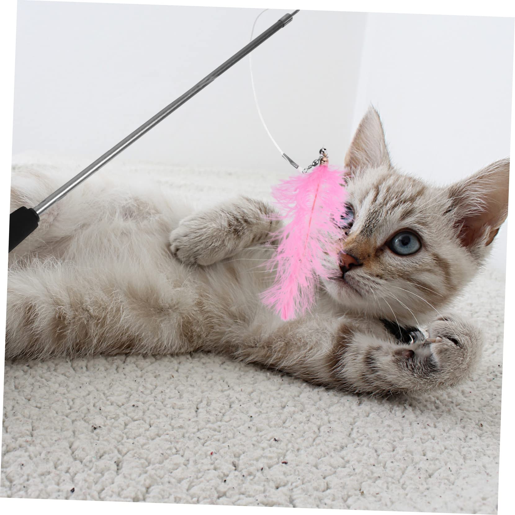 Happyyami 3stücke Interaktives Katzenangel-Spielzeug Mit Ersatzfedern Teilige Teleskop-Stange Für Katzenunterhaltung Gewichtsreduktion Und Gesundes Spielen