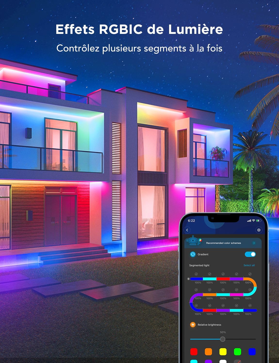 Govee Ruban LED 20M Extérieur IP65 Étanche, Bande RGBIC Multicolore, APP Contrôle, Luminaires Extérieur pour Avant-Toit Balcon Jardin Piscine