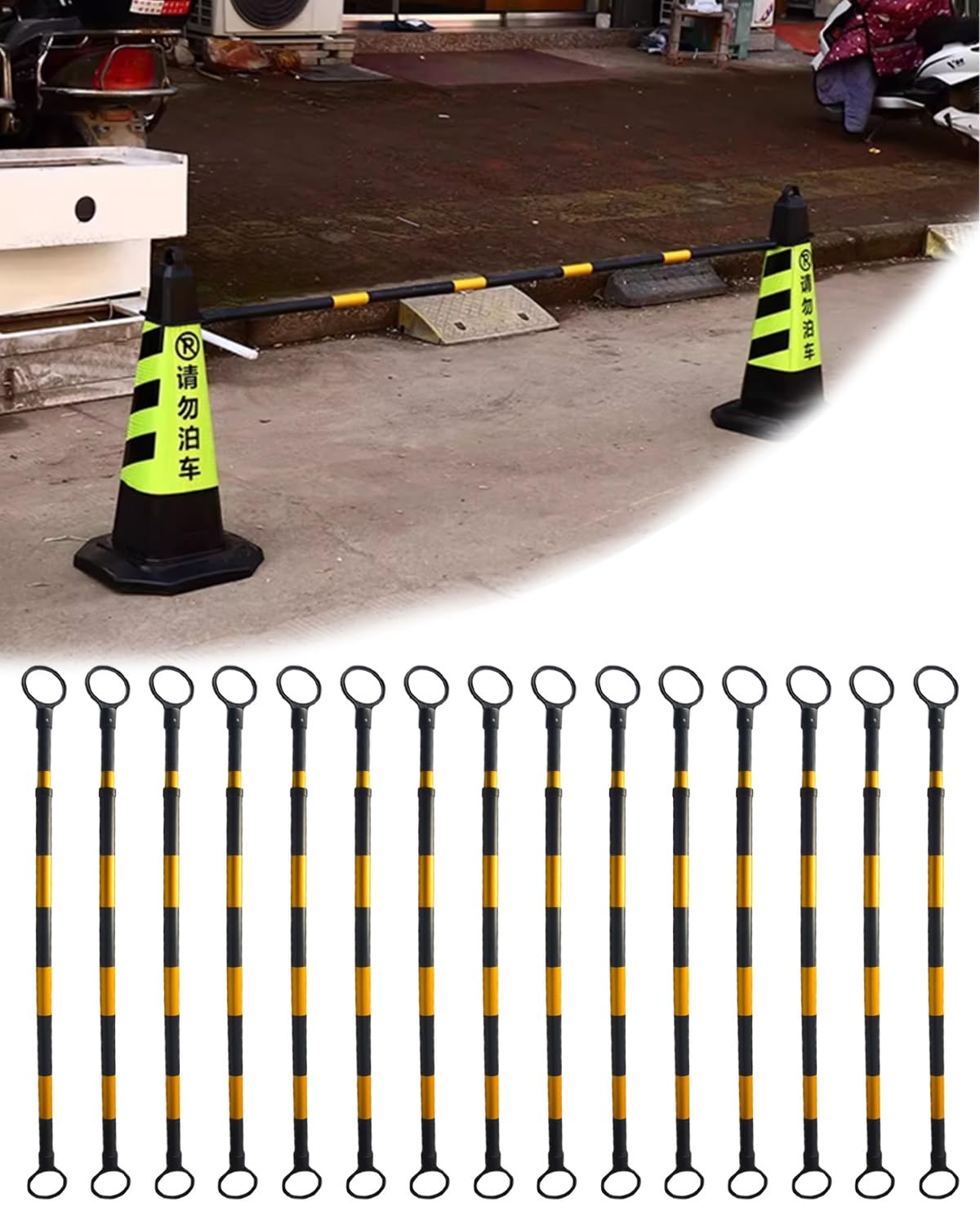 GDMDPTE Traffic Barricade Expandable Reflective Barrier Cone Bar Connectors for Parking Road Construction, Temporary Use