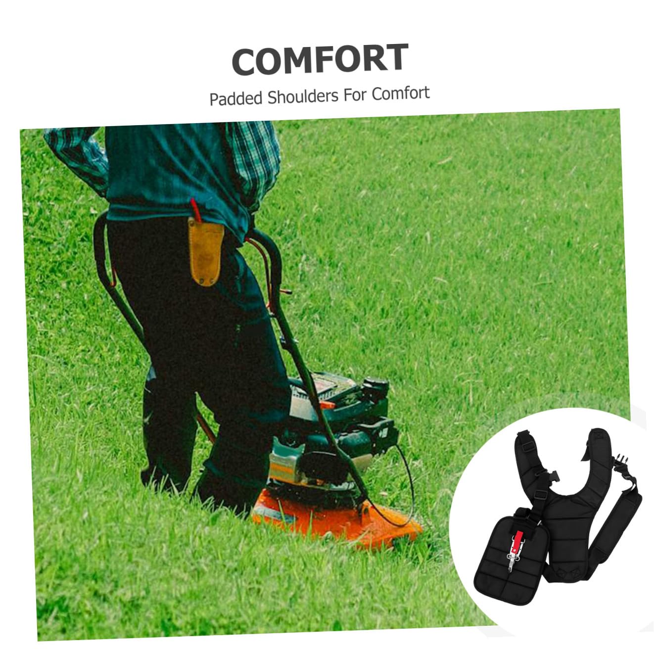 Arnés Desbrozadora Doble Hombro Acolchado y Cintura Ajustable de Nailon Negro, para Corte de Hierba y Desbrozadora Profesional
