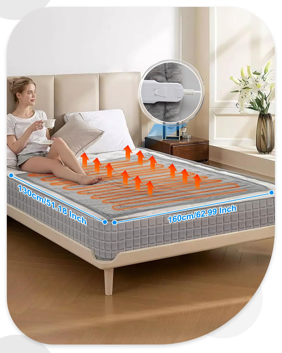 Manta eléctrica con apagado automático, manta térmica con 6 niveles de calor, protección contra sobrecalentamiento, manta eléctrica para casa y oficina, franela lavable, color gris