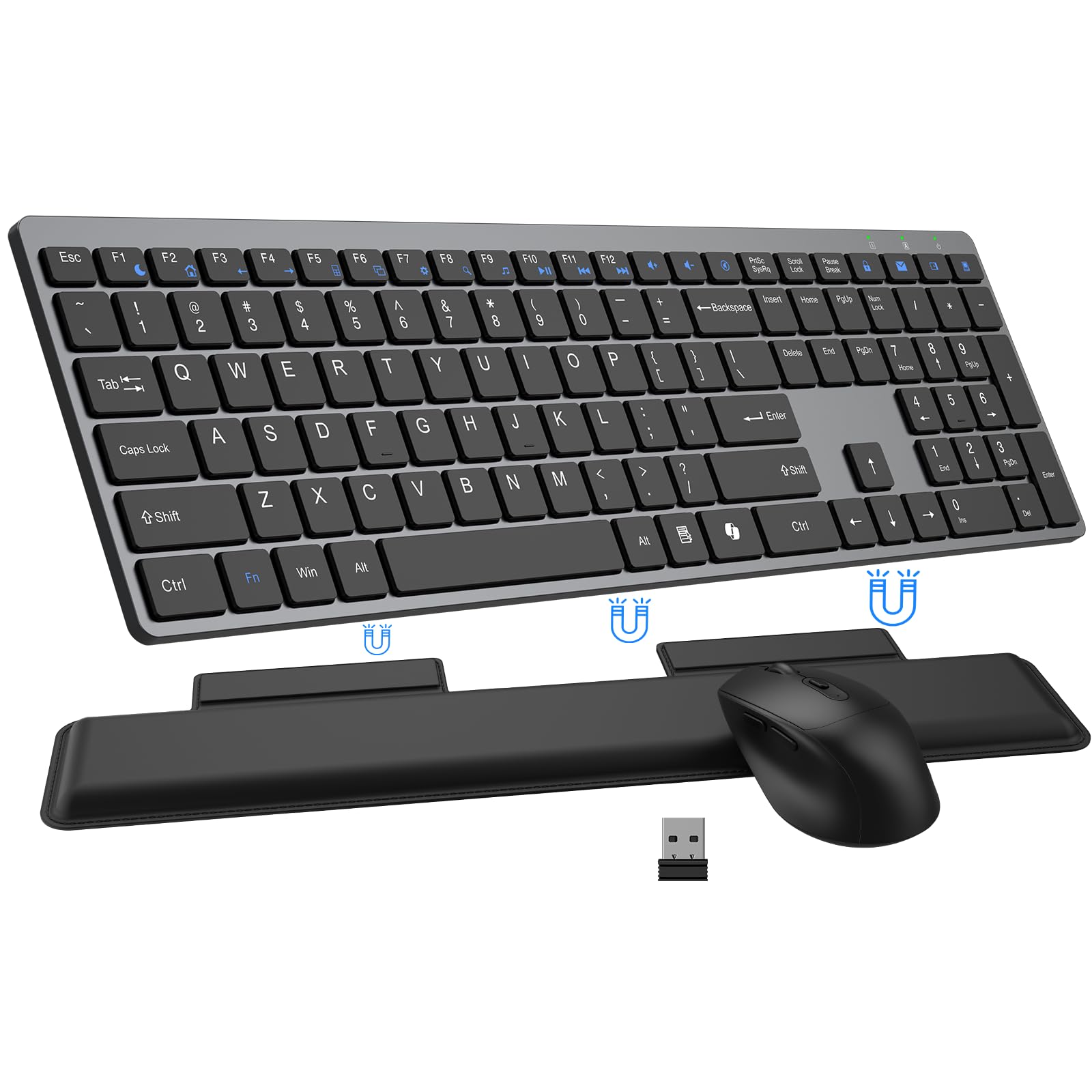 Photo 1 of Wireless Keyboard and Mouse Combo, Full Size Silent Ultra Thin Keyboard with Magnetic Wrist Rest, Optical Mouse, 2.4G Lag-Free Cordless Mice Keyboard Set for Computer, Mac, Laptop, PC, Windows